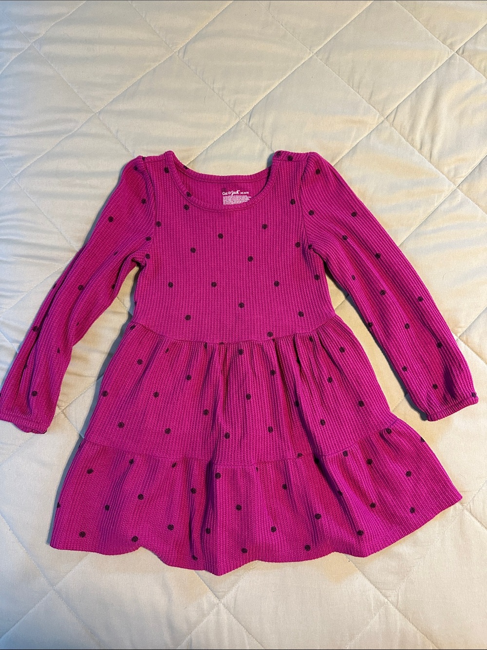 Cat & Jack Hot Pink Long Sleeve Polka Dot Tiered Dress